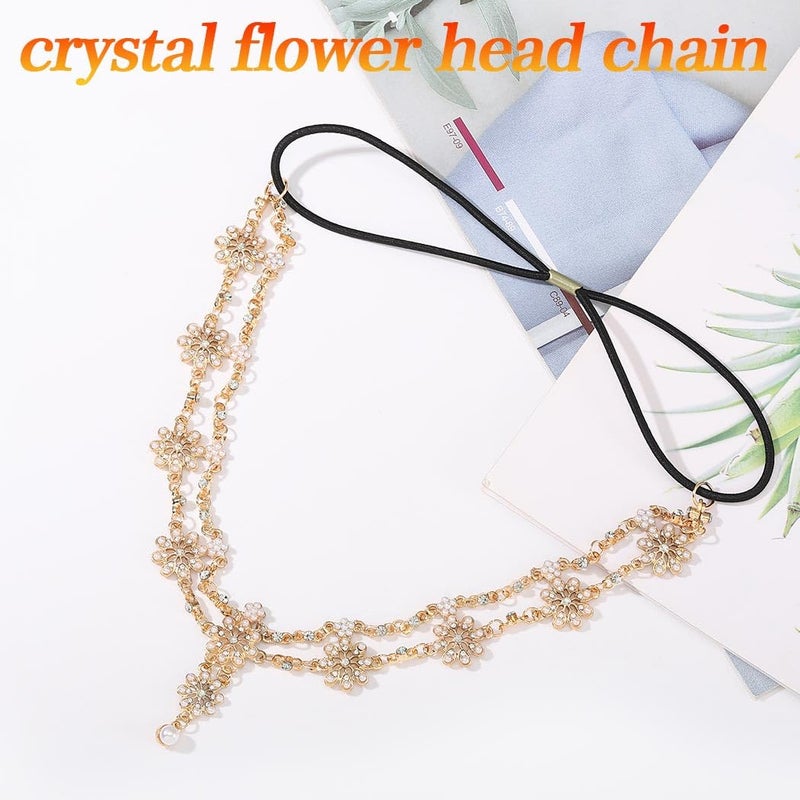 Unsutuo Hair Jewelry Head Chain Wedding Bohemian Floral Headband Elastic for Women - Image 2